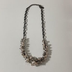 Bubble Bauble Pearl Beaded Silver Tone Gun Metal Chain Statement Necklace